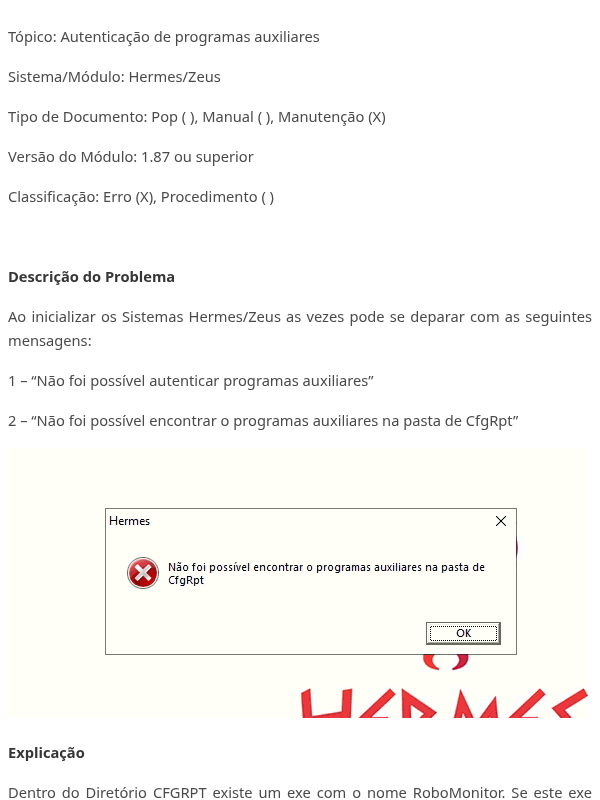 Erro Programas Auxiliares - RoboMonitor
