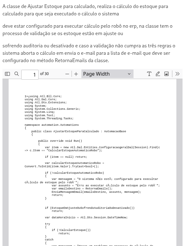 Processo de automatização de cálculo  de estoque para calculado.