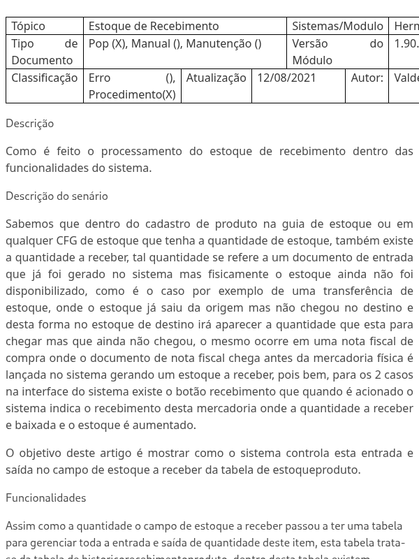 Estoque de Recebimento