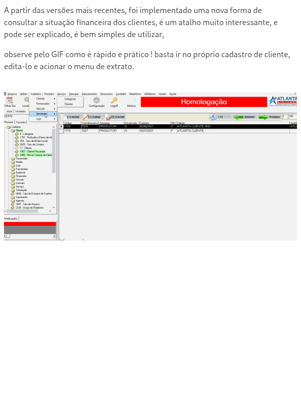 Nova funcionalidade extrato cliente