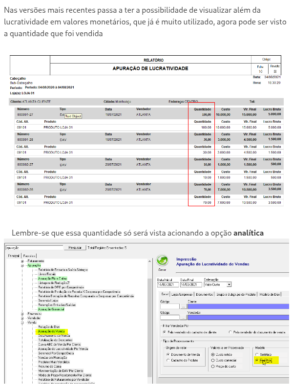 Nova funcionalidade Relatório Apuração de Lucratividade