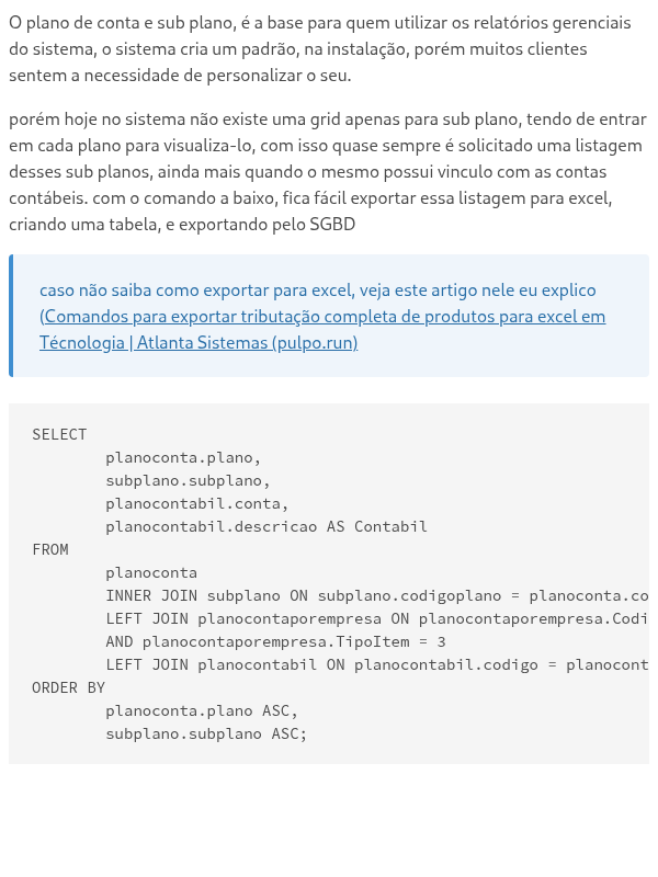 Visualizar Lista de plano e sub plano de contas