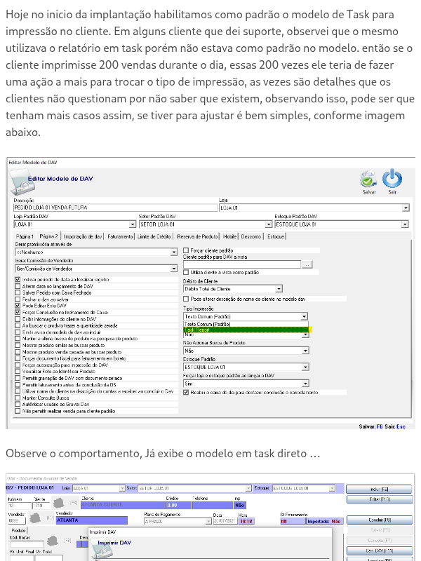 Dica Impressão modelo de dav com task