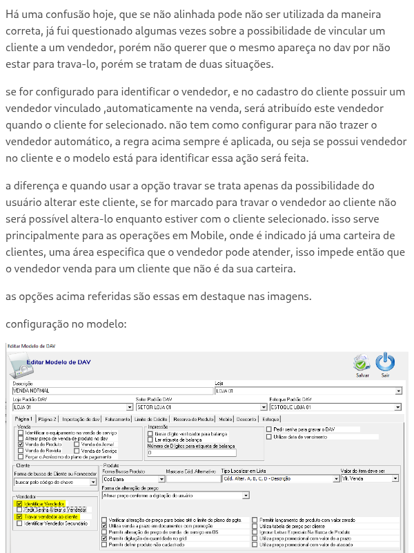 Diferença de Identificar e travar vendedor ao cliente