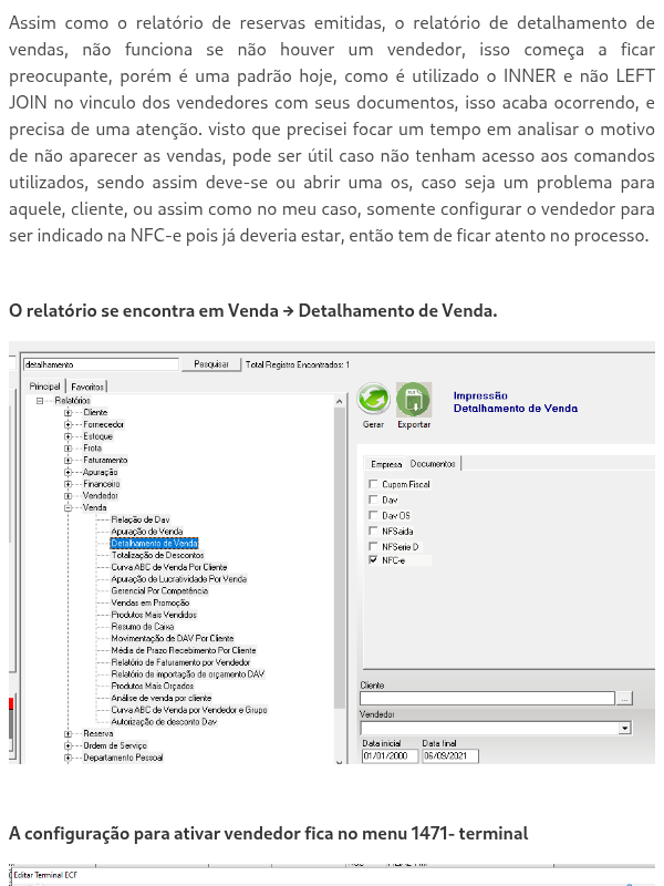 Relatório de detalhamento de venda  não funciona sem vendedor