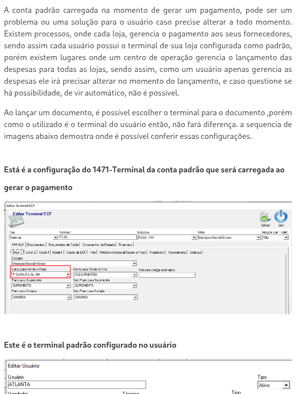 Conta padrão utilizada para gerar pagamento
