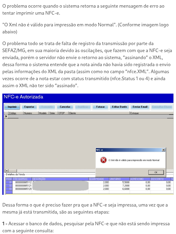 Erro em NFC-e: O Xml não é válido para impressão em modo Normal