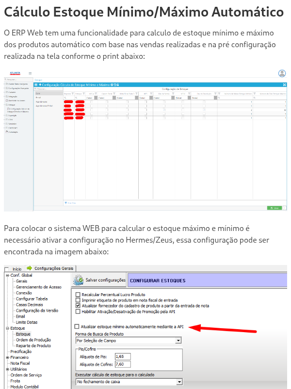 Cálculo Estoque Mínimo/Máximo Automático