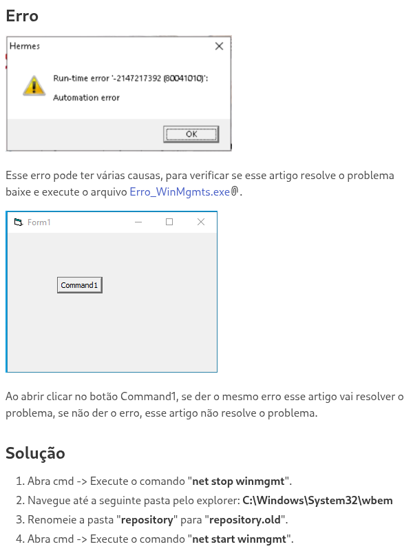 Solução do problema "Run-time error '-2147217392 (80041010)': Automation error"