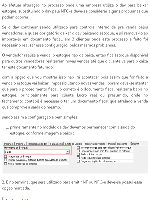 Como usar dav para controlar estoque temporário até ser emitido documento fical