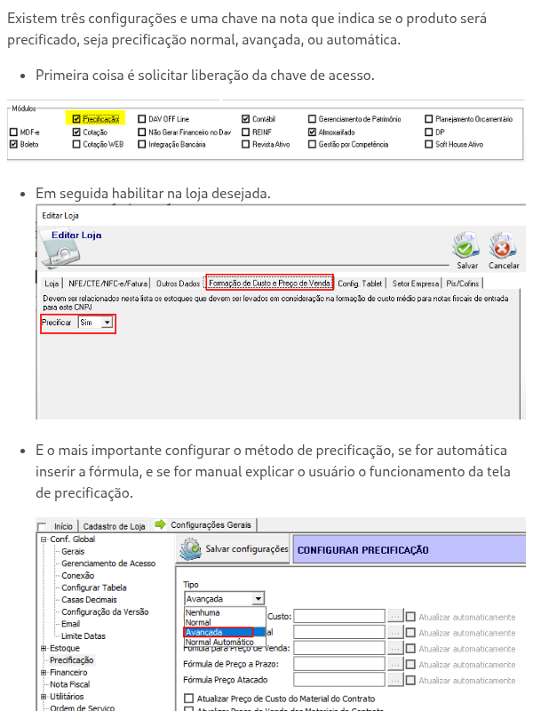 Habilitar precificação produtos nota de entrada