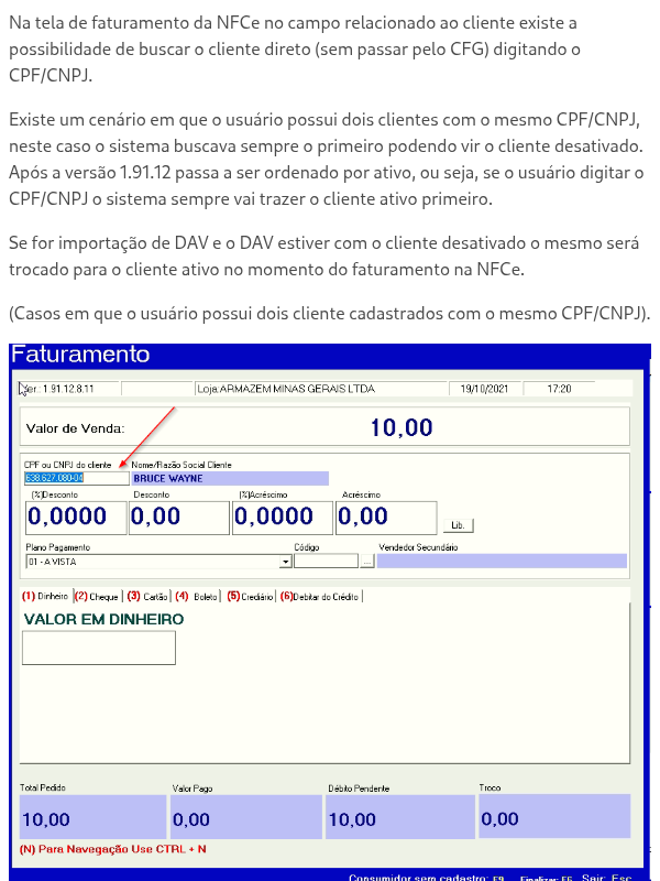 Busca de Cliente na NFCe