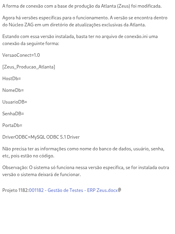 Configuração do Zeus Atlanta para nova conexão