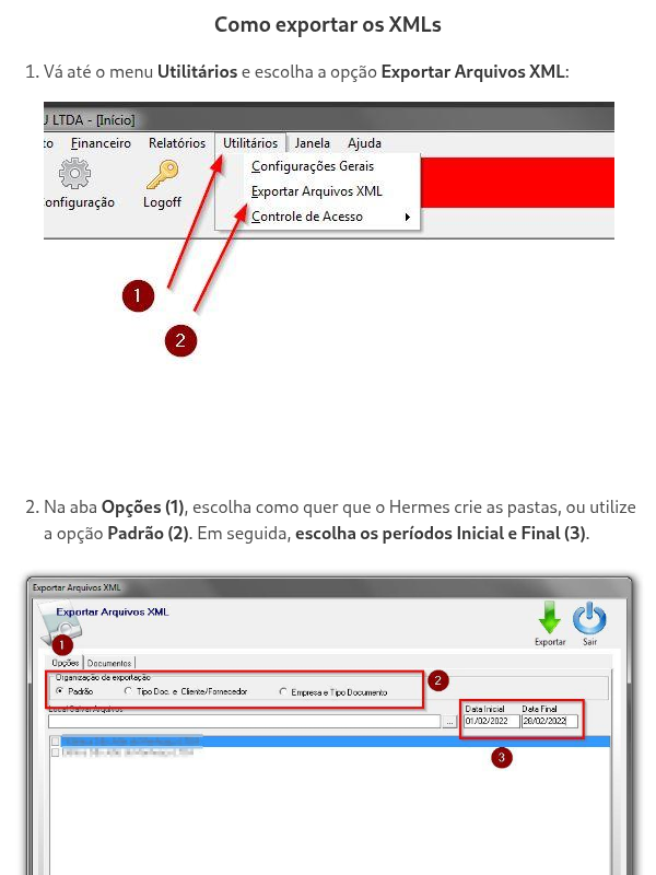 Como exportar os XMLs