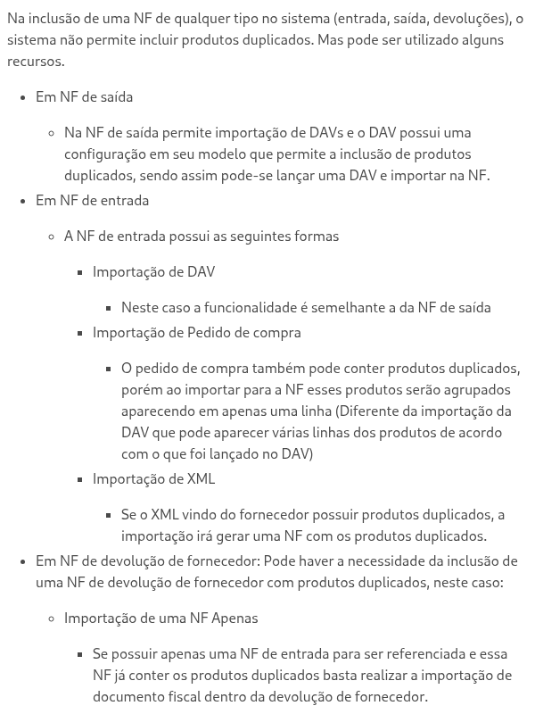 Notas Fiscais com produtos duplicados
