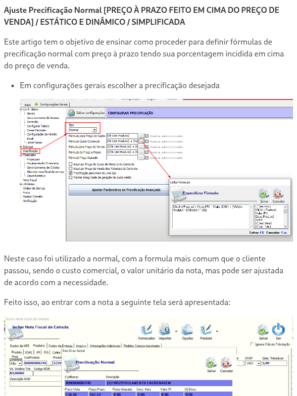 Ajuste Precificação Normal [PREÇO À PRAZO FEITO EM CIMA DO PREÇO DE VENDA] / ESTÁTICO E DINÂMICO / SIMPLIFICADA