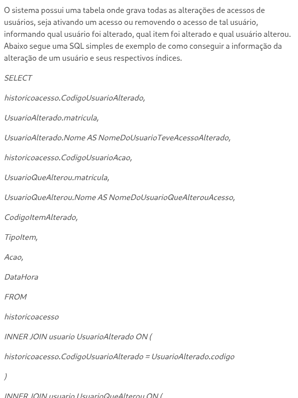 LOG de alterações de acesso de usuário