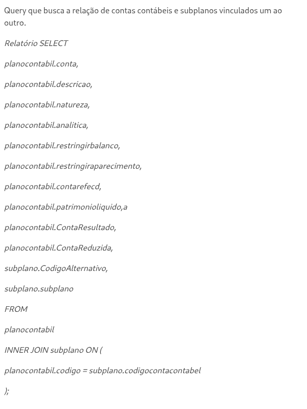 Relação de contas contábeis vinculadas à SUBPLANO