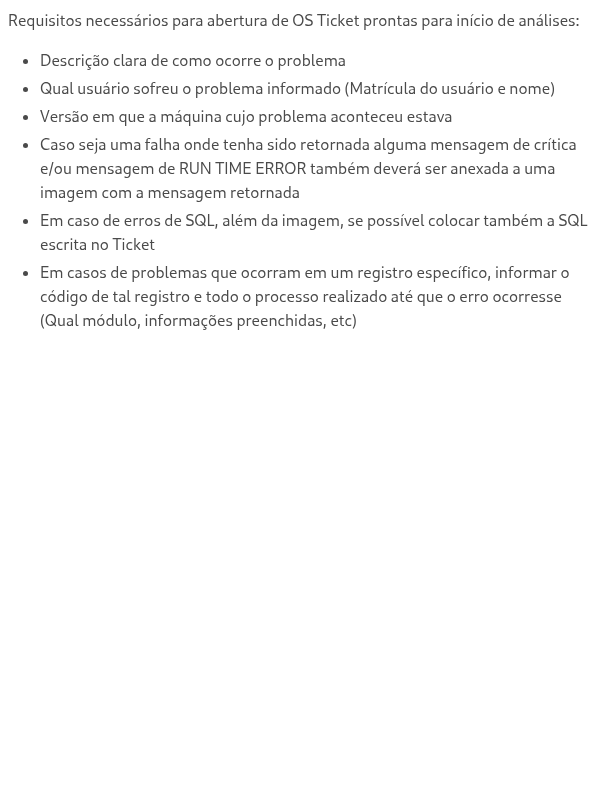 Padrão para lançamento de OS Ticket - SEMA