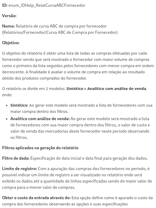 Curva ABC Fornecedor