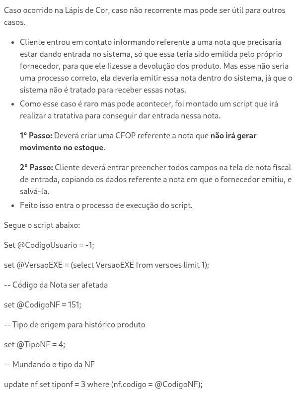 Script SQL PRÉ-MONTADO (Nota Devolução Emitida Pelo Fornecedor)