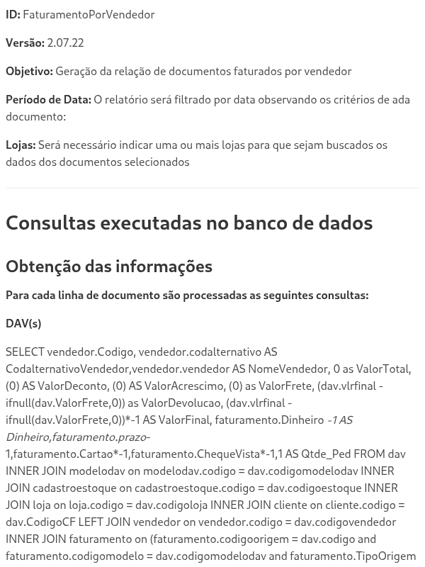 Relatório de Faturamento Por Vendedor