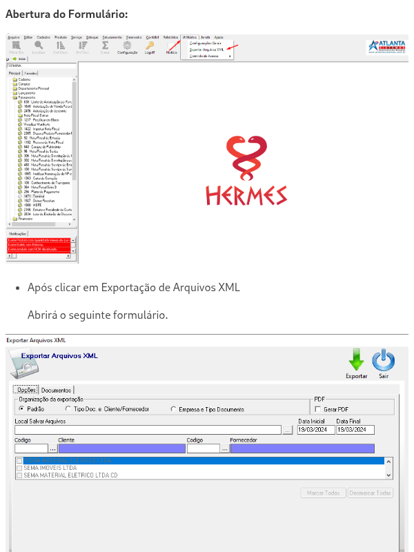 Exportação de Dados XML's