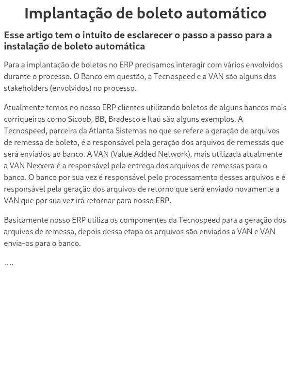 IMPLANTAÇÃO DE BOLETO