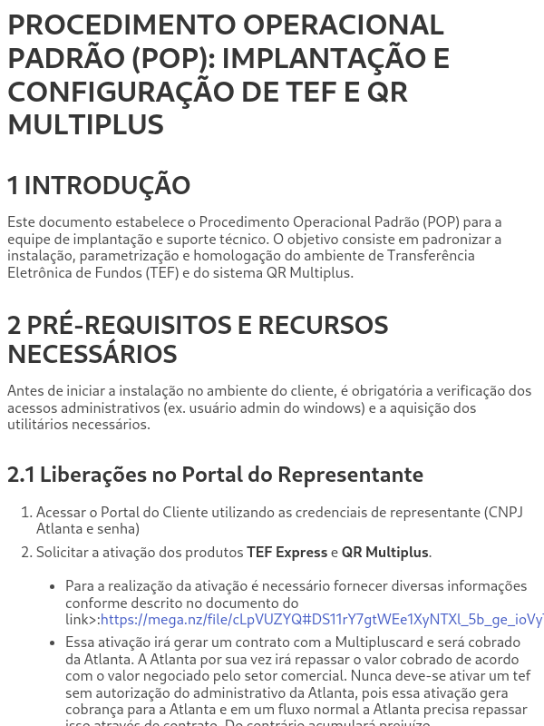 Manual de configuração e suporte do TEF